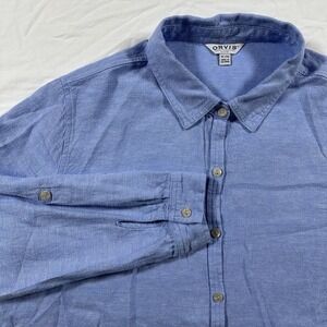 Orvis Shirt Womens XL Blue Linen Blend Long Sleeve Button Up Coastal Casual